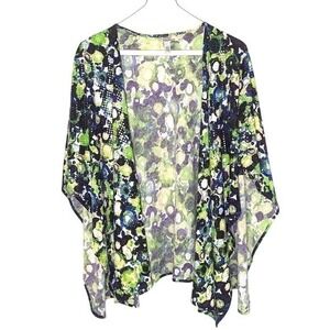 Chico's Watercolor Floral Women's Kimono Shimmering Festival Coastal One Size